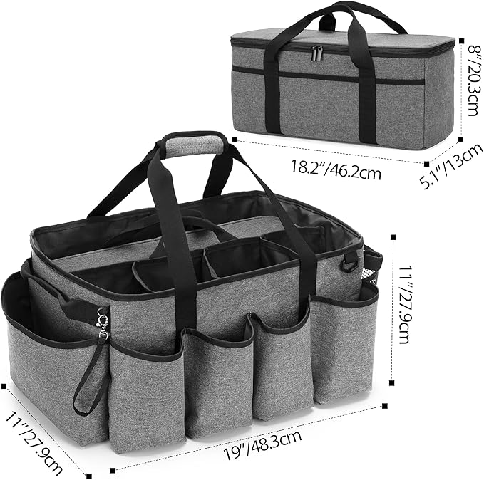 HODRANT Detailing Bag with Polisher Carry Bag, Large Detail Car Care Box for Auto Detailing Supplies, Car Wash Caddy & Trunk Organizer for Buffer Bottle Towel & Cleaning Kit, Gray, Patent Design