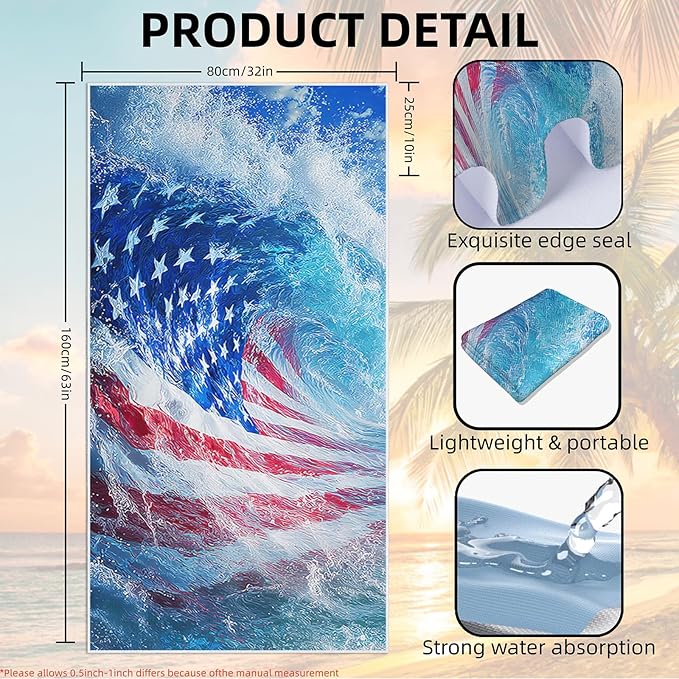 2 Pack Car Towel Seat Covers with Storage Bag, Multifunctional Towel for Gym Outdoor Sport, Picnic, Beach, Pet Dog Travel,Non-Slip Washable Car Seat Protector (Flag Waves)