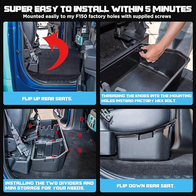 WHALEMOTOR Underseat Storage Compatible with Ford F150(2015-2026)&Super Duty(2017-2026) SuperCrew/Crew Cab, Upgraded Rear Under Seat Organizer Cargo Box for F-150 F250 F350 F450 F550
