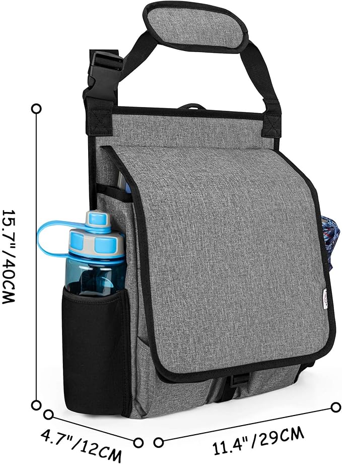 LUXJA Car Front Seat Organizer with Cover and Laptop Sleeve, Car Seat Organizer with Back Adjustable Straps, Gray
