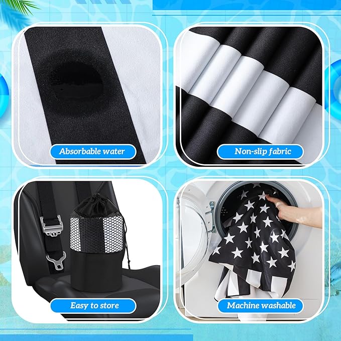 Hahafelt 2 Pack Car Seat Towel Covers with Storage Bag 63 x 32 Inch Athletic Running Towel Seat Sweat Washable Non Slip Cover Gift for Car Outdoor Sport Activities (Black White American Flag)