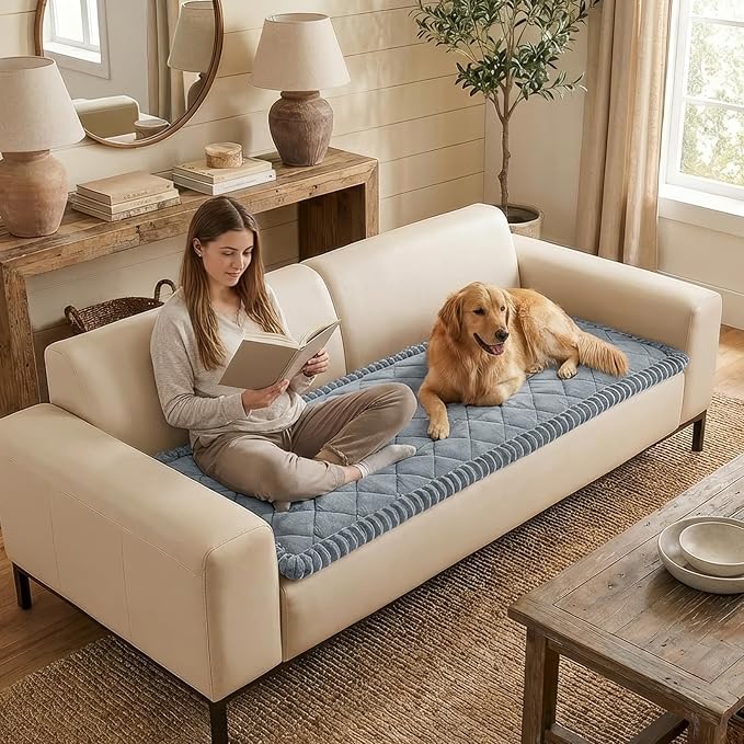 Smiry Fuzzy Couch Cover for Dogs, Non Slip Washable Pet Sofa Cover, Scratch Proof Hair Resistant Plush Sofa Slipcover, Pet Friendly Couch Cushion Protector for Cat, Grey, 27.6" x 59"