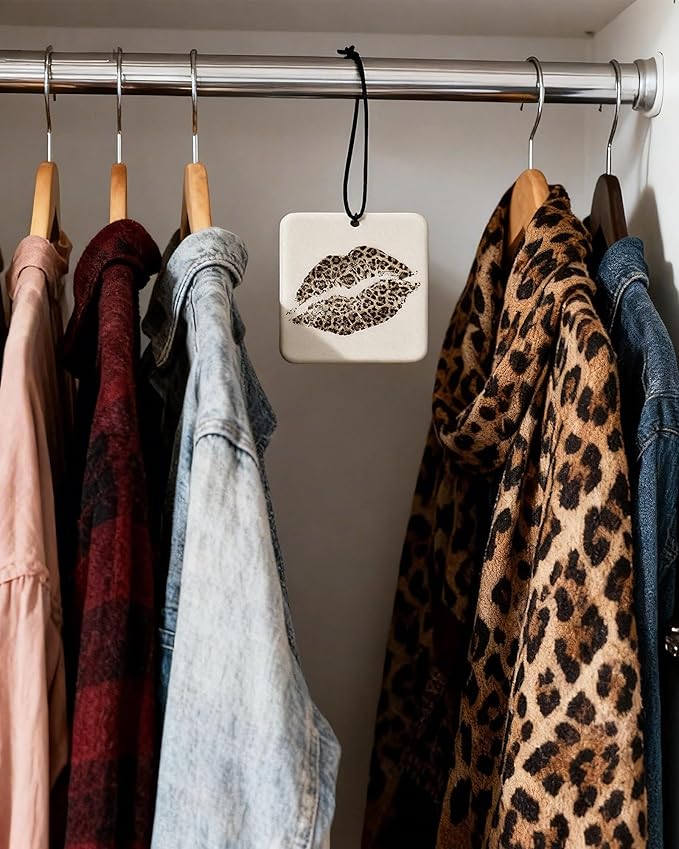 Leopard Print 5pcs Car Air Freshener Bow Coquette Cheetah Print Car Accessories Automotive Interior Hanging Scents Mirror Decor for Women Teen Girls Black