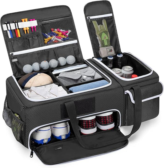 DSLEAF 2 Layer Golf Trunk Organizer with Bottom Shoe Space, Golf Car Locker for Men & Women, Holds 2-3 Shoes, Balls, Tees, Cap, Gloves and Clothes (Patenting Design)
