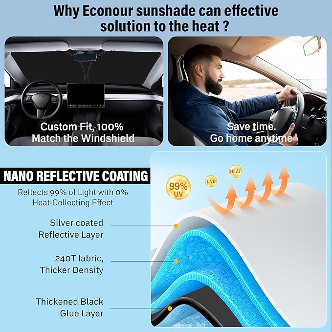 Econour Windshield Sunshade for Acura RL 2000-2010, 2011, 2012 Sun Visor for Front Window Sun Shade Cover, UV Blocker & Protector, Car Accessories