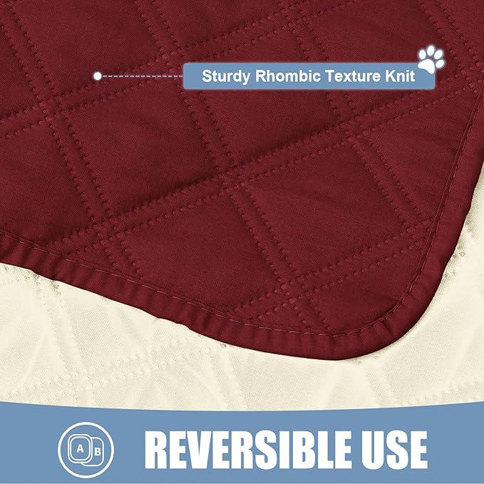 Smiry Waterproof Dog Bed Cover Pet Blanket, Soft Washable Dog Blanket for Furniture Bed Couch Sofa Reversible, Checkered (40"x80", Wine Red/Beige)