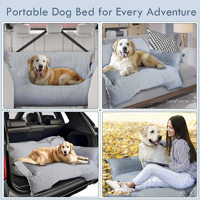 Dog Car Seat for Large Dogs,Dog Booster Seat Under 80lbs or 2 Small Dogs, Detachable Pet Seat with Safety Belt, Non-Slip Base, and Storage Pockets for Car Travel