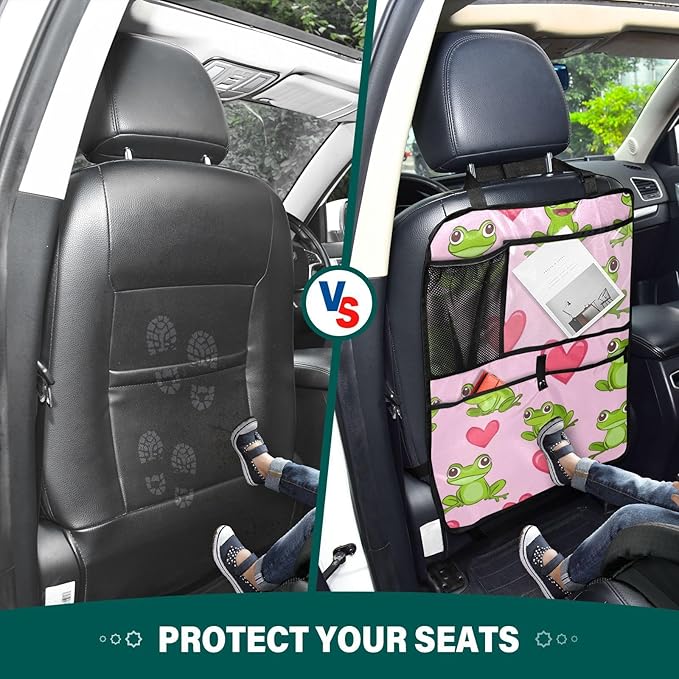 Pink Frog and Love01 2 Pack Backseat Car Organizer with Storage Pockets Seat Back Organizers for Kids Kick Mats Backseat Protector Automotive