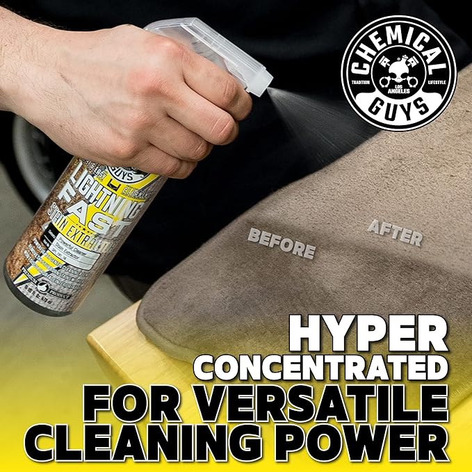 Chemical Guys SPI_191_16B Carpet & Upholstery Stain & Spot Remover Bundle - (1) 16 fl oz Lightning Fast Stain Extractor & (1) Nifty Detailing Brush, (Cars, Trucks, SUVs, RVs, Home, Interior, Pets)