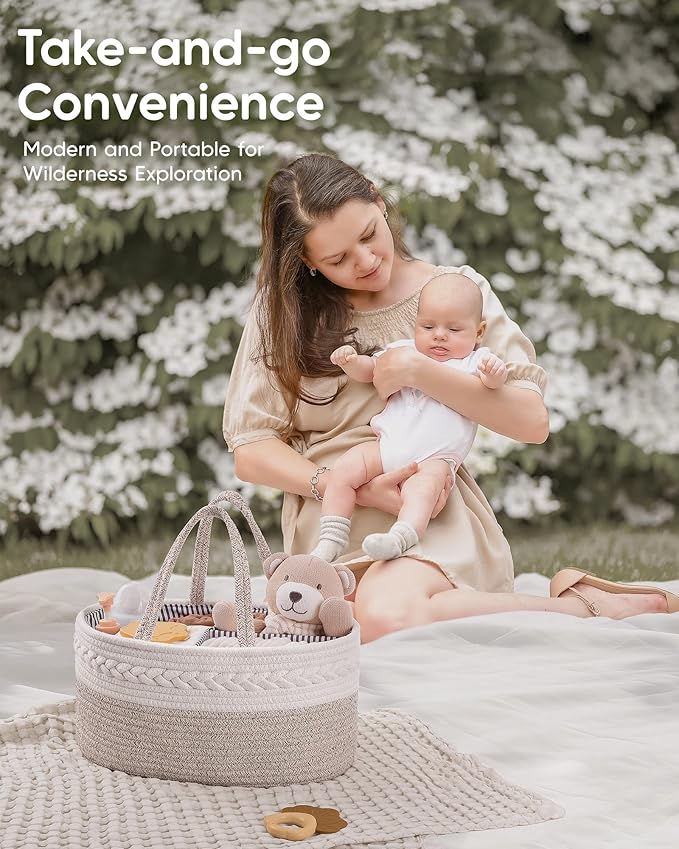 Maliton Diaper Caddy Organizer for Baby, Cotton Rope Baby Gift Basket, Portable Diaper Organizer for changing table, Nursery Storage Organizer, Shower Gifts for Newborn,baby essentials