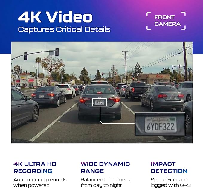 AZDOME M550 3CH Dash Cam 4K - 3.19" Screen IR Night Vision - 24H Parking Mode - 3-Channel Dash Cam - Interior IR Camera - Built-in GPS & WiFi - Three-Mode Parking Monitor