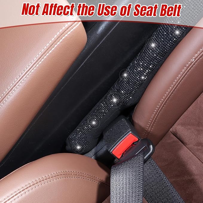 Briwill Bling Car Gap Filler - 2 Pack Crystal Rhinestone Diamond Black Bling Car Accessories for Women, Gap Blocker Universal fit for Trucks, SUVs, Girly Car Accessories Interior Aesthetic, (Black)