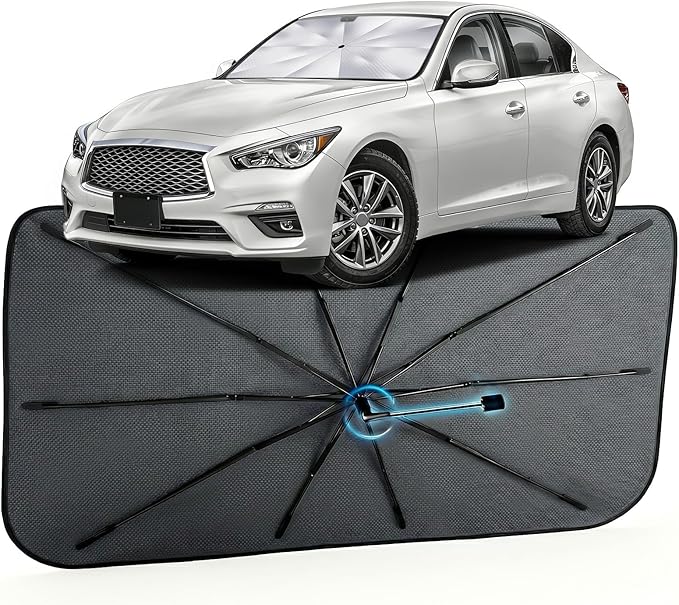 Car Windshield Sun Shade for Infiniti Q50 2014-2026 –[Reflective Coated Fabric] Sunshade Umbrella for Front Window, Car Shades Sun Visor Keep Car Cool and Protects Interior, 1:1 Exact Fit