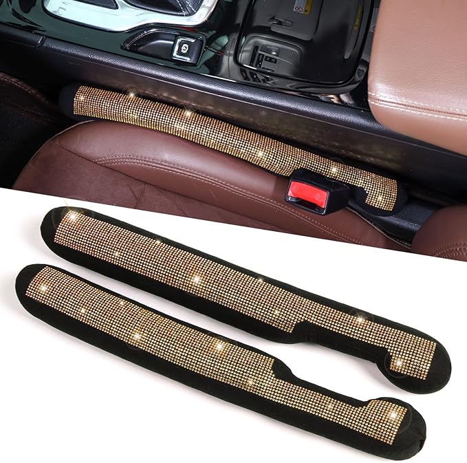 ToBeQueen Beige Seat Gap Filler, Handmade Crystal Diamond Rhinestone Champagne Bling Car Accessories for Women, Universal Fit for Car SUV Truck(Champagne)