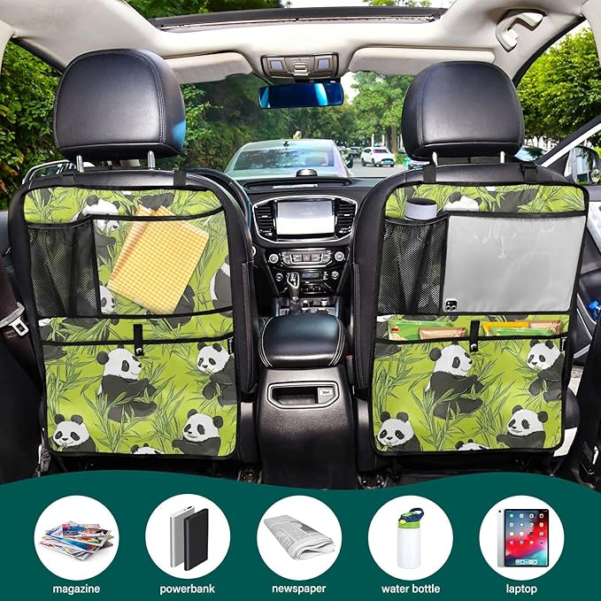 Green Panda and Bamboo 1 Pack Backseat Car Organizer with Storage Pockets Seat Back Organizers for Kids Kick Mats Backseat Protector Automotive