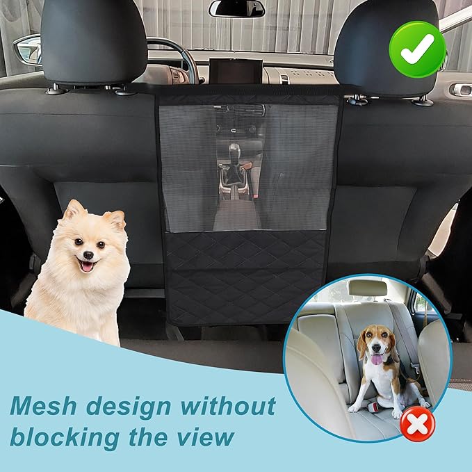 Dog Car Barrier, with Elastic Mesh, Universal Pet Divider, for Safe Driving with Children Pets, Easy Installation, Black, 27.6"x14.6"