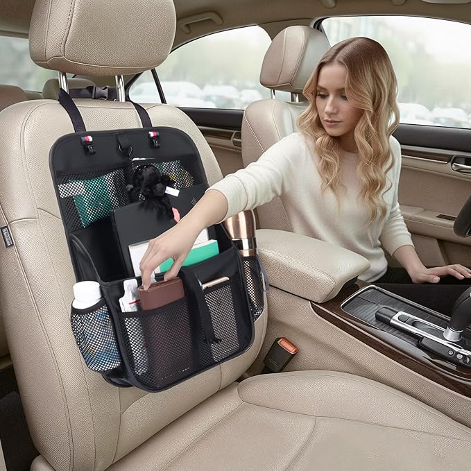 Hanging Car Trunk Organizer and Storage, Premium Faux Leather Large Capacity Storage Accessories, Backseat Car Organizer for SUV/MPV/Truck (1, Black)