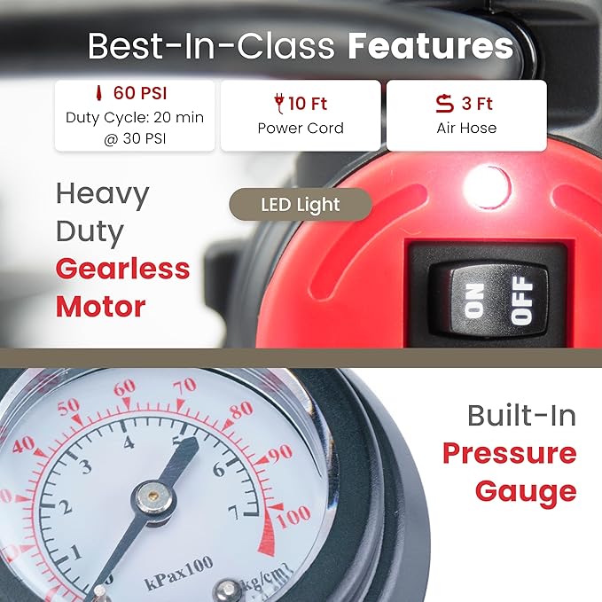 VIAIR 84P - 00084 Tire Inflator Portable Air Compressor for Car, Truck & SUV | 12V On/Offroad Heavy Duty Pump 60 PSI, Cigarette Plug, Press-On Chuck