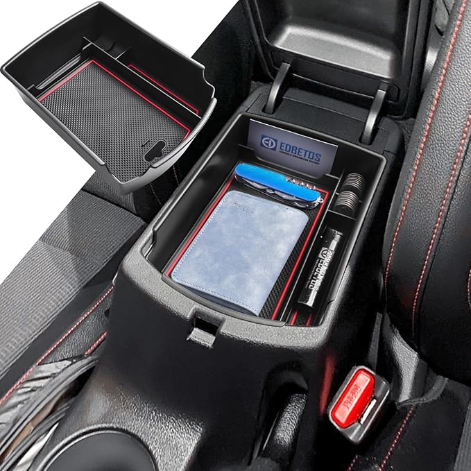 EDBETOS Center Console Organizer Tray Compatible with KIA Soul 2020 2021 2022 2023 2024 2025 Accessories EV S LX GT-Line EX Turbo, Interior Secondary Armrest Storage Box ABS Insert Tray, Red Trim