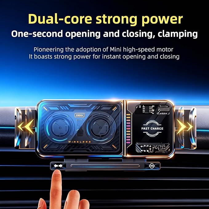 Wireless Car Charger, 2026 Upgrade 15W Fast Charging with LED Light Auto Clamping Phone Holder for iPhone 16/15/14/13 Mini Pro Max, Samsung Galaxy S25 Ultra, S24/S23 etc (Black)
