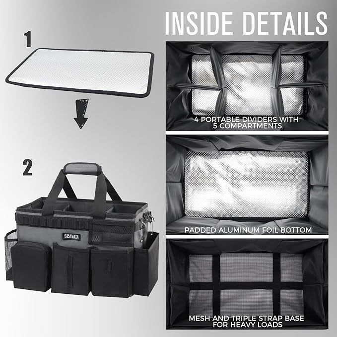 Wearable Cleaning Caddy Bag, Cleaning Caddy Supplies Organizer with Handle & Shoulder Straps for Housekeepers, Under Sink & Car Cleaning Tool Organizers with 4 Foldable Divider (GraphiteGrey)