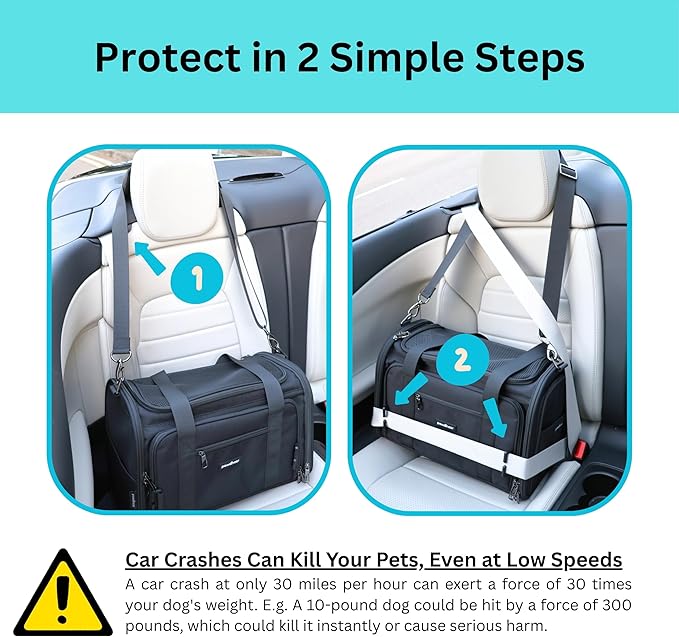 Crash-Tested Dog Car Carrier (Test with FMVSS 213b - 5 Star Safety Rated by CPS) | 2-in-1 Small Pet Car Seat, Expandable Cat Carrier Soft | Lab-Tested Dog Travel Bag for Safe Travel |