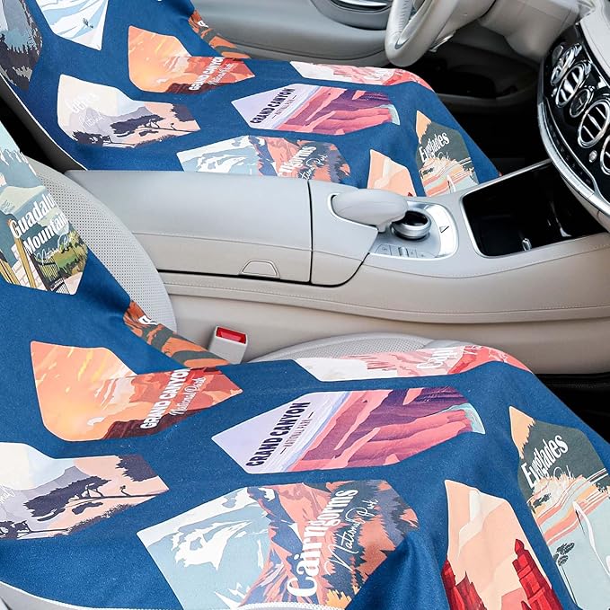 Hahafelt 2 Pack Car Seat Towel Covers with Storage Bag 63 x 32 Inch Athletic Running Towel Seat Sweat Washable Non Slip Cover Gift for Car Outdoor Sport Activities (Mixed Landscapes)