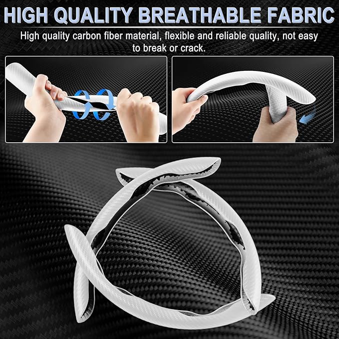 Amiss 3pcs Carbon Fiber Anti-Skid Steering Wheel Cover, Waterproof & Segmented Butterfly Design, Universal 99% Vehicle Wheel Cover Protector, Car Interior Accessories (White-3pcs)