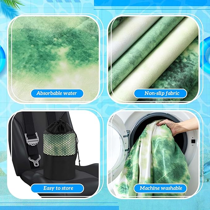 Hahafelt 2 Pack Car Seat Towel Covers with Storage Bag 63 x 32 Inch Athletic Running Towel Seat Sweat Washable Non Slip Cover Gift for Car Outdoor Sport Activities (Green Tie Dye)