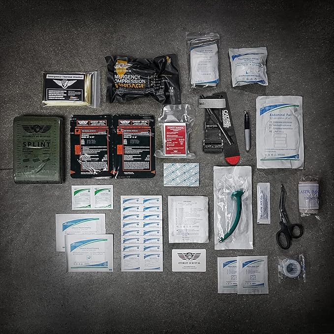 EVERLIT Advanced Trauma Kit, CAT GEN-7 Tourniquet, TCCC Compliant, Mil-Spec Nylon Laser Cut Pouch with 36" Splint, Military Combat Tactical IFAK for Emergency Bleeding Control