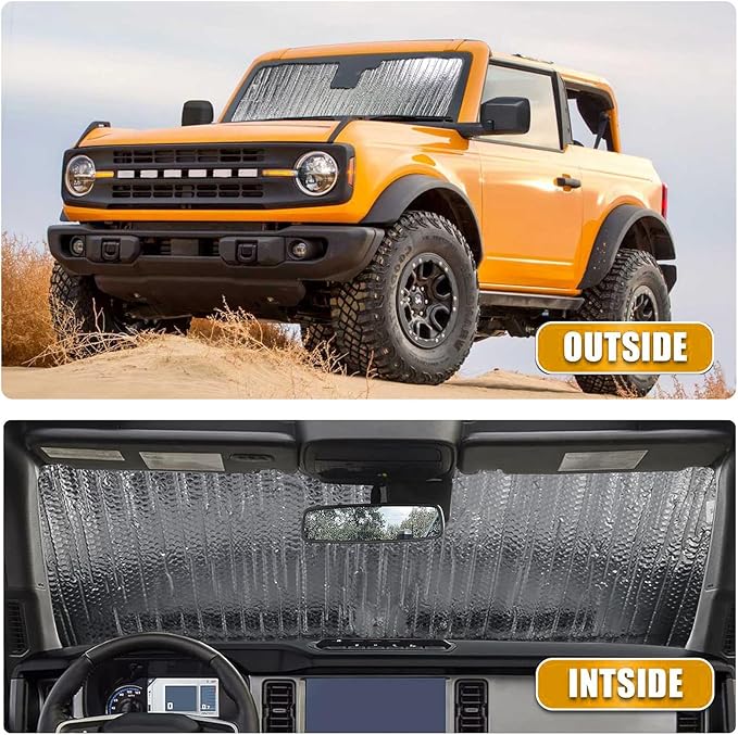 Mabett Windshield Sun Shade for Ford Bronco Accessories 2026,2021-2025, Insulated and Sun Protection by Sun Visor for Bronco 2/4-Door (Silver)