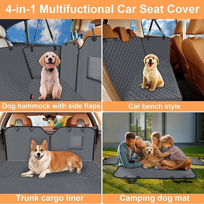 Mancro Dog Car Seat Cover for Back Seat, 2026 Upgraded 600D Heavy Duty Waterproof & Scratch-Resistant Dog Hammock for Car, Back Seat Pet Cover for Dogs with Sedan, Trucks and SUVs, Standard, Grey