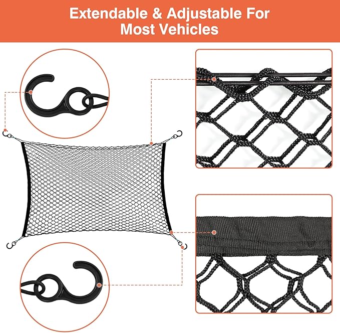 Car Dog Barrier Net 47.24" x 33.85" Dual Layer Safety Net for Dog Pet Children Vehicle Universal Mesh Barrier Guard Blocks Access To Car Front Seats Organiser Net Bag Mesh Storage