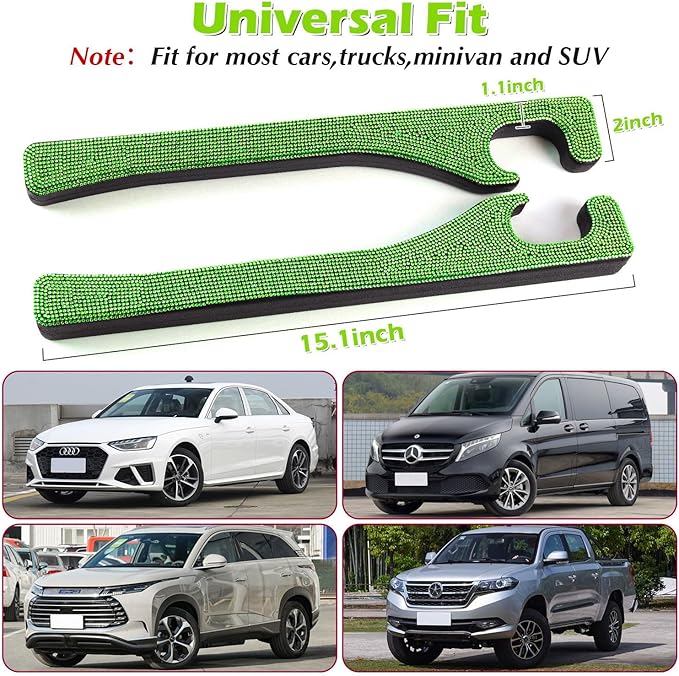 Briwill Green Bling Car Seat Gap Filler, Set of 2 Handmade Crystal Rhinestone Diamond Green Car Gap Filler Fit for Car Truck SUV Lime Green Bling Car Accessories(Grass Green)