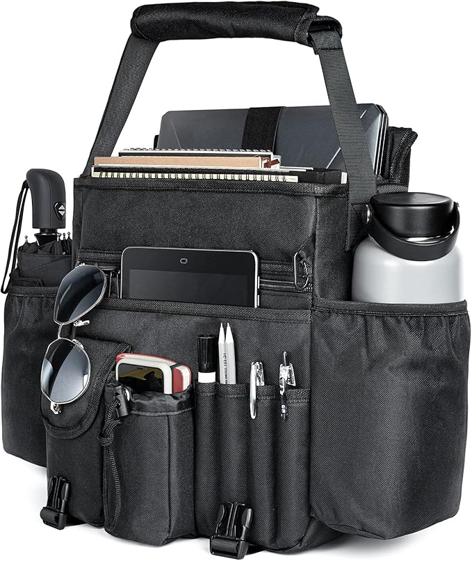 HONJIN Car Front Seat Organizer: Large Capacity Truck Vehicle Passenger Seat Organization and Storage Car Mobile Office Cab Commander Work Van Organizer Law Enforcement Police Patrol Bag - Black
