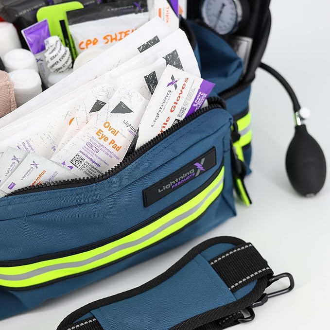 Lightning X Products Lightning X Mid-Sized First Responder EMT Bag | LXMB25 Fully Stocked w/ 240+ Aid, EMS & Trauma Supplies - Blue