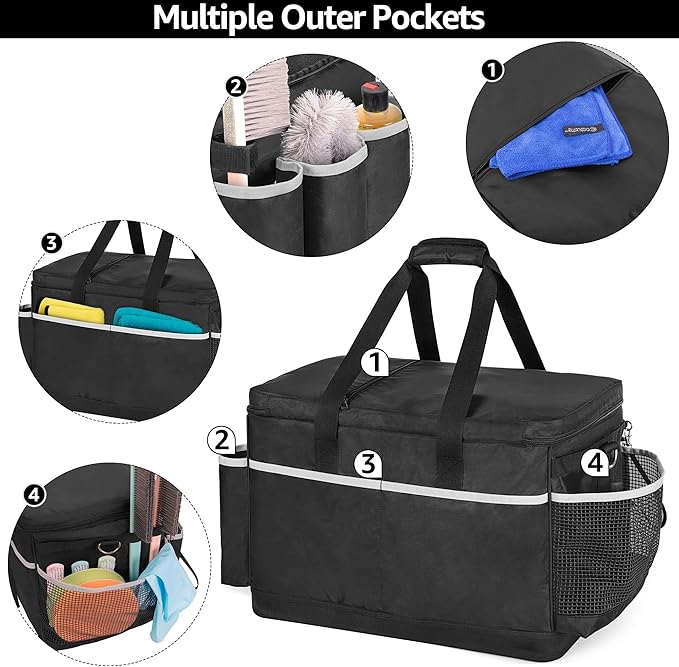 Extra-Large Cleaning Caddy with EVA Hard Bottom, High Capacity Cleaning Supplies Organizer for Housekeeping & Home Work, Cleaner Tools Tote Bag with Shoulder Strap, Patent Design