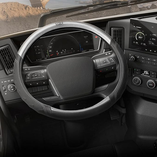 Cat® BigGrip Faux Gray/Black Leather Semi Truck Steering Wheel Cover, Fits RV and Big Rig Trucker, Steering Wheel Cover for Trucks 18 Wheeler - X-Large 17.5" - 18" Inches