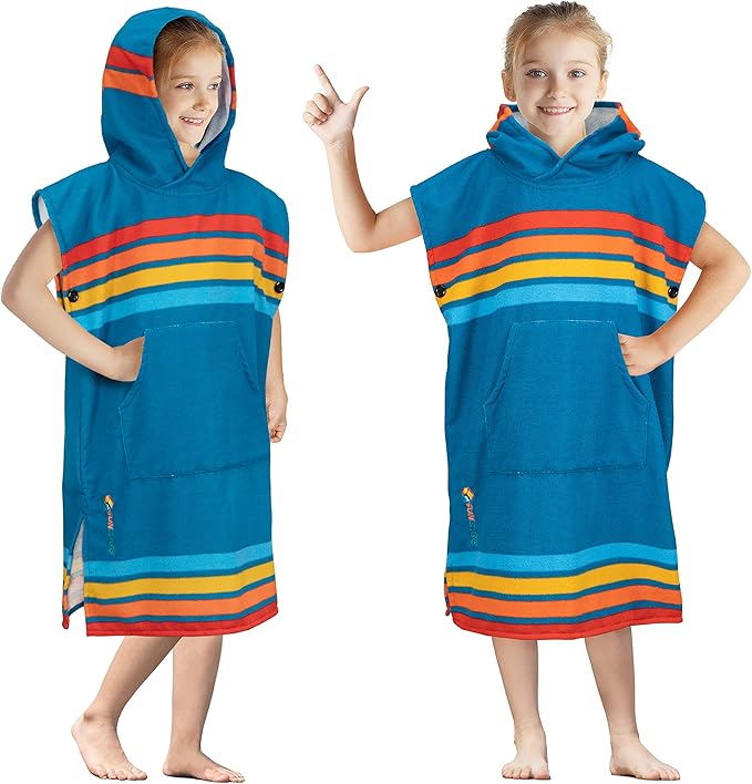 SUN CUBE Kids Changing Robe Surf Poncho, Kids Beach Towels for Teens, Microfiber Hooded Wearable Swim Towel Boys Girls Teenagers