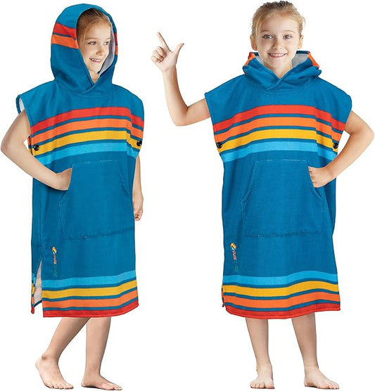 SUN CUBE Kids Changing Robe Surf Poncho, Kids Beach Towels for Teens, Microfiber Hooded Wearable Swim Towel Boys Girls Teenagers