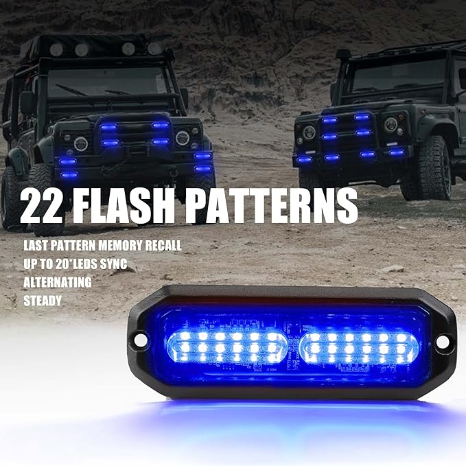 WINECO 8pcs 12 LED Surface Mount Strobe Lights, Firefighter Blue Grill Grille Emergency Warning Flashing Cop Lights Police Light Assemblies for Trucks Vehicles