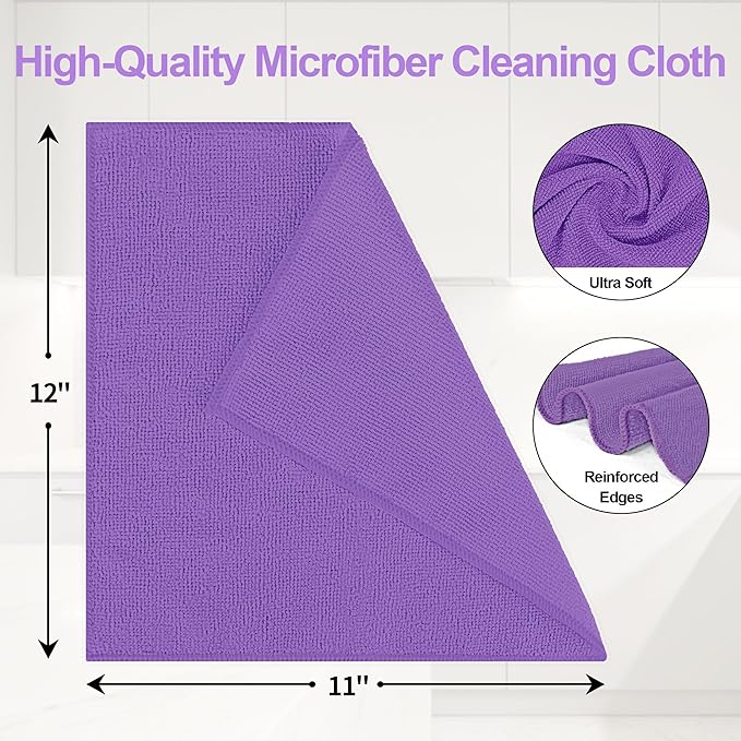 HOMERHYME Microfiber Cleaning Cloth, 12 Pack Purple Cleaning Rags,12" X 11" Lint Free Dish Towels Wash Cloths, Reusable Microfiber Towels for Home and Kitchen Bathroom Apartment Cleaning Supplies