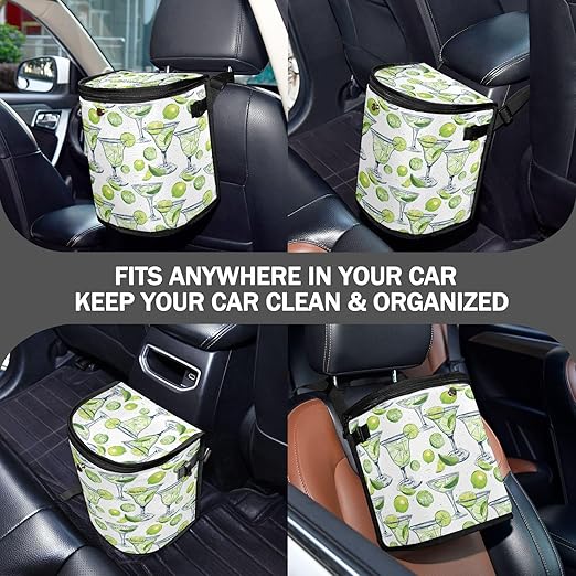 Car Trash Can Lemon and Margarita Alcohol Cocktail Car Garbage Bag with Lid Hanging Waterproof Leak Proof Vehicle Storage Bin