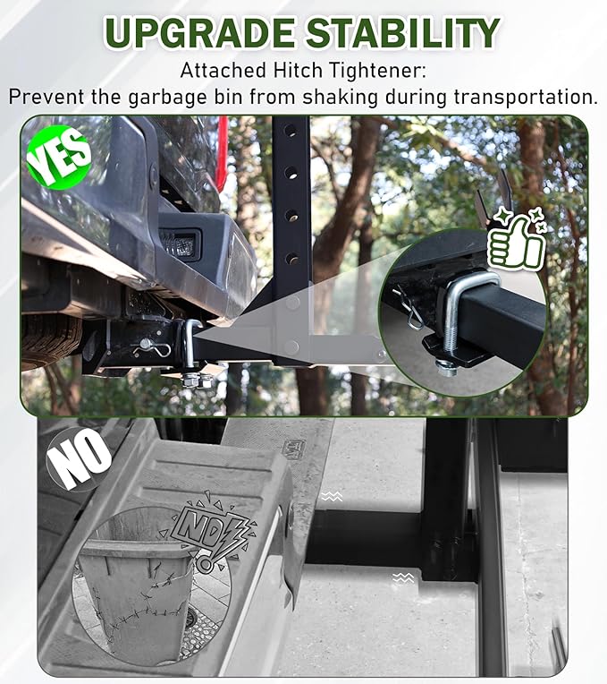 ELITEWILL New Trash Can Hauler Hitch Trash Can Transporter,Wheeled Garbage Can Towing Carrier Fit for Truck Auto Car SUV Golf Cart ATV UTV with 2" Receiver