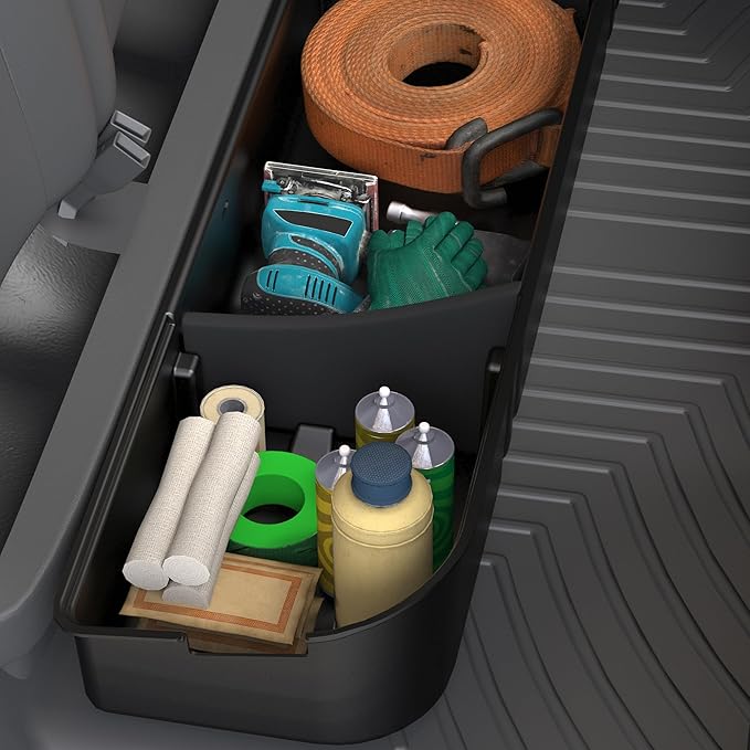 oEdRo Under Seat Storage Fit for 2015-2026 Ford F-150 F150 SuperCrew/Crew Cab, 2017-2026 F-250/F-350/F-450/F-550 Super Duty, Upgraded Rear 2-in-1 Truck Organizer Underseat Storage Box