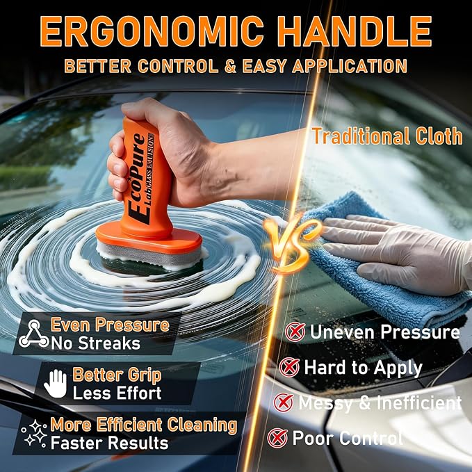 Glass Oil Film Remover for Car Windshield,Glass Emulsion Cleaner with Handle,Removes Oil Film,Exhaust Residue & Water Spots,Enhances Driving Clarity,3.53 oz（2PCS）