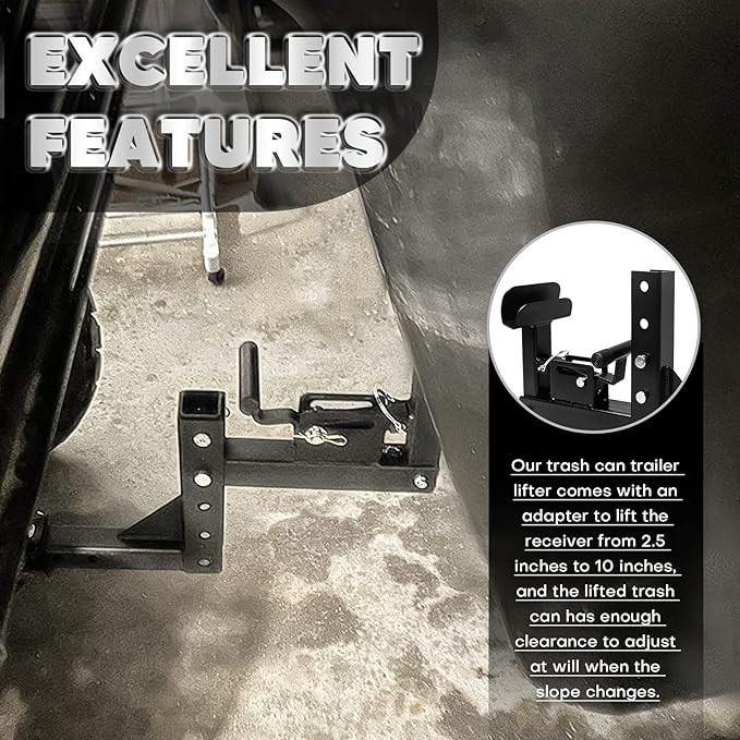 Adjustable Trash Can Transporter Hitch with Adaper Garbage Can Hauler Towing Hitch Carrier with 2'' Hitch Receiver Fits Most Models of Trailers,Trucks,Cars,Golf Carts,ATVs