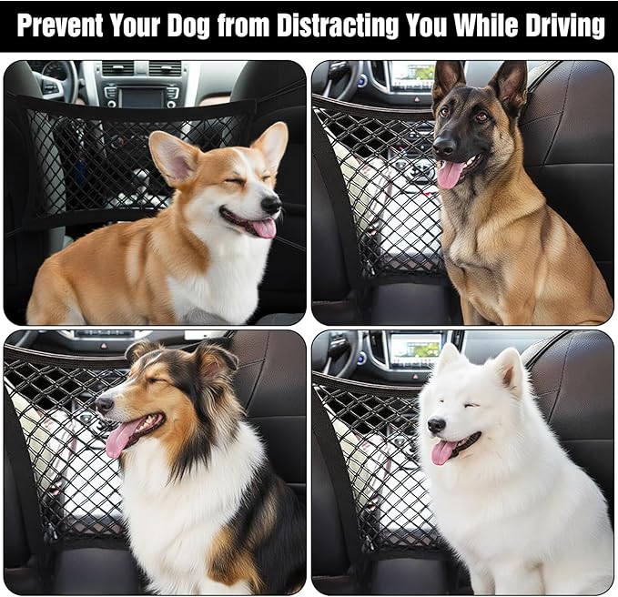 Nogeqi Dog Net for Car Safety Divider, Dog Car Barrier with Cars Mesh Organizer, Cars Accessories Easy Install for SUV Stretchable for Makes Trips Easier, 2 Layer