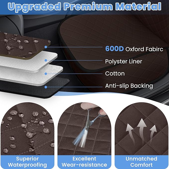 ELONGRIVER Dog Car Seat Covers, Waterproof Front Seat Cover for Dogs, Scratch-Proof, Nonslip Pet Passenger Seat Cover Protector, Universal Fit for Cars Trucks SUVs, Standard Size, Dark Coffee