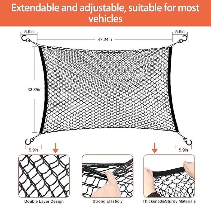Dog Barrier for Car for Hyundai Tucson 2021 2022 2023, Adjustable Reinforced Mesh Pet Net Barrier for Back Seat & Cargo Area Keeps Dogs Safe While Driving
